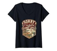 Women's Funny Sorry I was Thinking About Chef Life Cook V-Neck T-Shirt