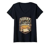 Women's Funny Sorry I was Thinking About Journaling Writer V-Neck T-Shirt
