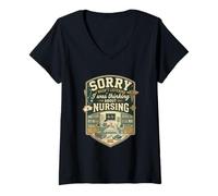 Women's Funny Sorry I was Thinking About Nursing Nurse V-Neck T-Shirt
