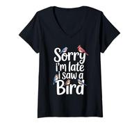 Womens Funny Sorry Im Late I Saw A Bird Saying Birdwatching Joke V-Neck T-Shirt