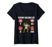 Women's Funny Sound Wrangler Frog Cowboy V-Neck T-Shirt
