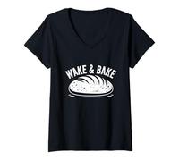 Womens Funny Sourdough Starter Baker Quote Wake & Bake V-Neck T-Shirt