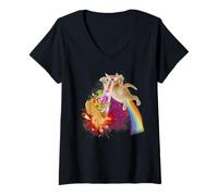 Womens Funny Space Cat Laser Taco Galaxy Kitten Rainbow Cat V-Neck T-Shirt