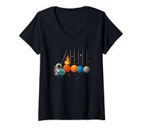 Womens Funny Space Planets Newton Cradle Astronomy Elements Shirt V-Neck T-Shirt
