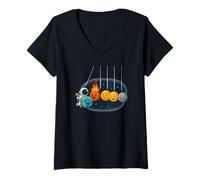 Womens Funny Space Planets Newton Cradle Astronomy Elements Shirt V-Neck T-Shirt