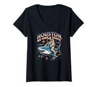 Womens Funny Space Shark Astronaut Houston Launch Problem Ocean V-Neck T-Shirt