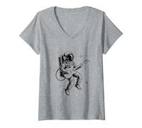 Women's Funny Spaceman Playing Electric Guitar Astronomy Astronauts V-Neck T-Shirt