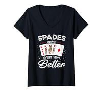 Womens Funny Spades Card Game Costume - Fun Tee Spades V-Neck T-Shirt