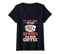 Womens Funny Spades Card Games - Just Here Spades and Drink Coffee V-Neck T-Shirt