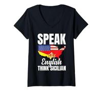 Womens Funny Speak English Think Sicilian USA Sicilian Trinacria V-Neck T-Shirt