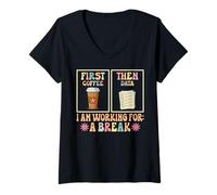 Women's Funny SPED Teacher Special Education First Coffee Then Data V-Neck T-Shirt