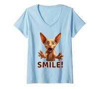 Womens Funny Sphynx Cat Smile! With Outstretched Paws Cat Lovers V-Neck T-Shirt