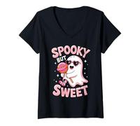Womens Funny Spooky But Sweet Cute Halloween V-Neck T-Shirt