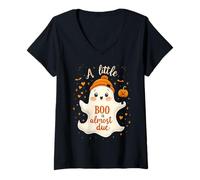 Womens Funny Spooky Pregnancy A Little Boo is Almost Due Halloween V-Neck T-Shirt