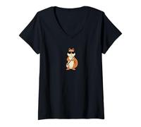 Womens Funny Squirrel Wearing Sunglasses Playing Bass Clarinet V-Neck T-Shirt