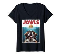 Womens Funny St. Bernard, Jowls Burger, Saint Giant Dog Mom, Dad V-Neck T-Shirt
