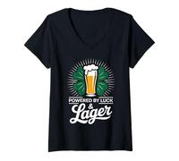 Womens Funny St Patricks Day Powered by Luck & Lager Drinking Humor V-Neck T-Shirt