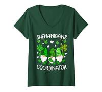Womens Funny St Patricks Day Shirt Gnomes Shenanigans Coordinator V-Neck T-Shirt