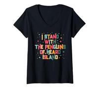 Womens Funny Stand With the Penguins of Heard Island Political Meme V-Neck T-Shirt