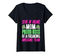 Womens Funny Stay at Home Mom Boss Proud of Awesome Family Team V-Neck T-Shirt