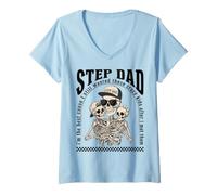Women's Funny Step Dad Crazy Kids Skeleton Humor Design V-Neck T-Shirt