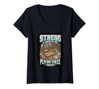 Women's Funny Stress is Caused By Not Playing Chess Enough V-Neck T-Shirt