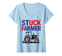 Womens Funny Stuck Farmer Parody - Sarcastic Humor Union Jack V-Neck T-Shirt