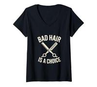 Women's Funny Stylist Barber Scissors Bad Hair is A Choice V-Neck T-Shirt