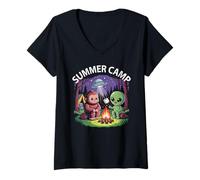 Women's Funny Summer Camp 2026 Alien UFO Staff Crew Director V-Neck T-Shirt