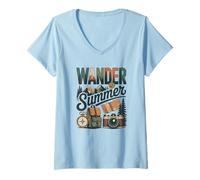 Women's Funny Summer Hiking Wander Camping Mountain Nature V-Neck T-Shirt
