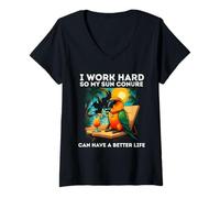 Womens Funny Sun Conure Bird Lover I Work Hard Colorful Parakeet V-Neck T-Shirt