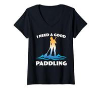Womens Funny SUP Paddleboarding Humor I Need a Good Paddling V-Neck T-Shirt