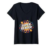 Women's Funny Super Reader Comic Starburst Saying V-Neck T-Shirt