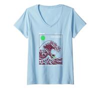 Women's Funny Surfing Cat Choshi Chiba Japan Wave Art V-Neck T-Shirt