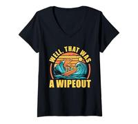 Womens Funny Surfing Surfer Humor Well That was A Wipeout V-Neck T-Shirt