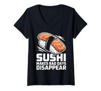 Women's Funny Sushi Makes Bad Days Disappear V-Neck T-Shirt
