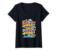 Women's Funny Sweet But Salty Oceans Vibes Beach Summer Waves Vacay V-Neck T-Shirt