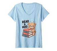Womens Funny Sweetie Bear Read Books And Hugs V-Neck T-Shirt