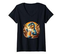 Womens Funny T-Rex Dino Drinking Beer for Men's Day V-Neck T-Shirt