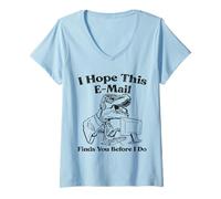 Womens Funny T-Rex Email Work Meme for Office Humor Lover dinosaur V-Neck T-Shirt
