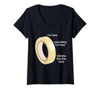 Womens Funny Tape I'm Here Just Joking I'm Here Haha Fine V-Neck T-Shirt