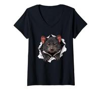 Women's Funny Tasmanian Devil Peeking Cute Zoo Animal Lover V-Neck T-Shirt