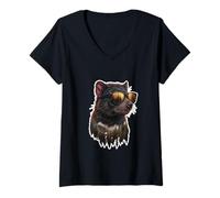 Women's Funny Tasmanian Devil Sunglasses Animal Graphic V-Neck T-Shirt