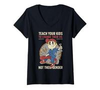 Womens Funny Teach Your Kids to Change Their Oil Not Their Gender V-Neck T-Shirt