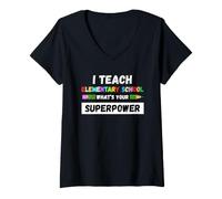 Women's Funny Teacher - I Teach Elementary What's Your Superpower V-Neck T-Shirt