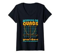 Womens Funny Teacher Math Humor Working on My Quads Algebra Lover V-Neck T-Shirt