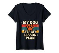 Womens Funny Teacher My Dog Ate My Lesson Plans School Staff V-Neck T-Shirt