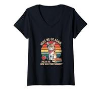 Womens Funny Teacher's Back to School Here We Go Again Sarcastic V-Neck T-Shirt