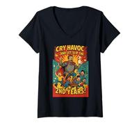 Womens Funny Teacher's s 2nd Year s Cry Havoc Shakespeares Wordplay V-Neck T-Shirt