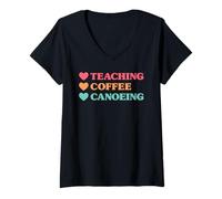 Women's Funny Teaching Coffee Canoeing for Teachers V-Neck T-Shirt